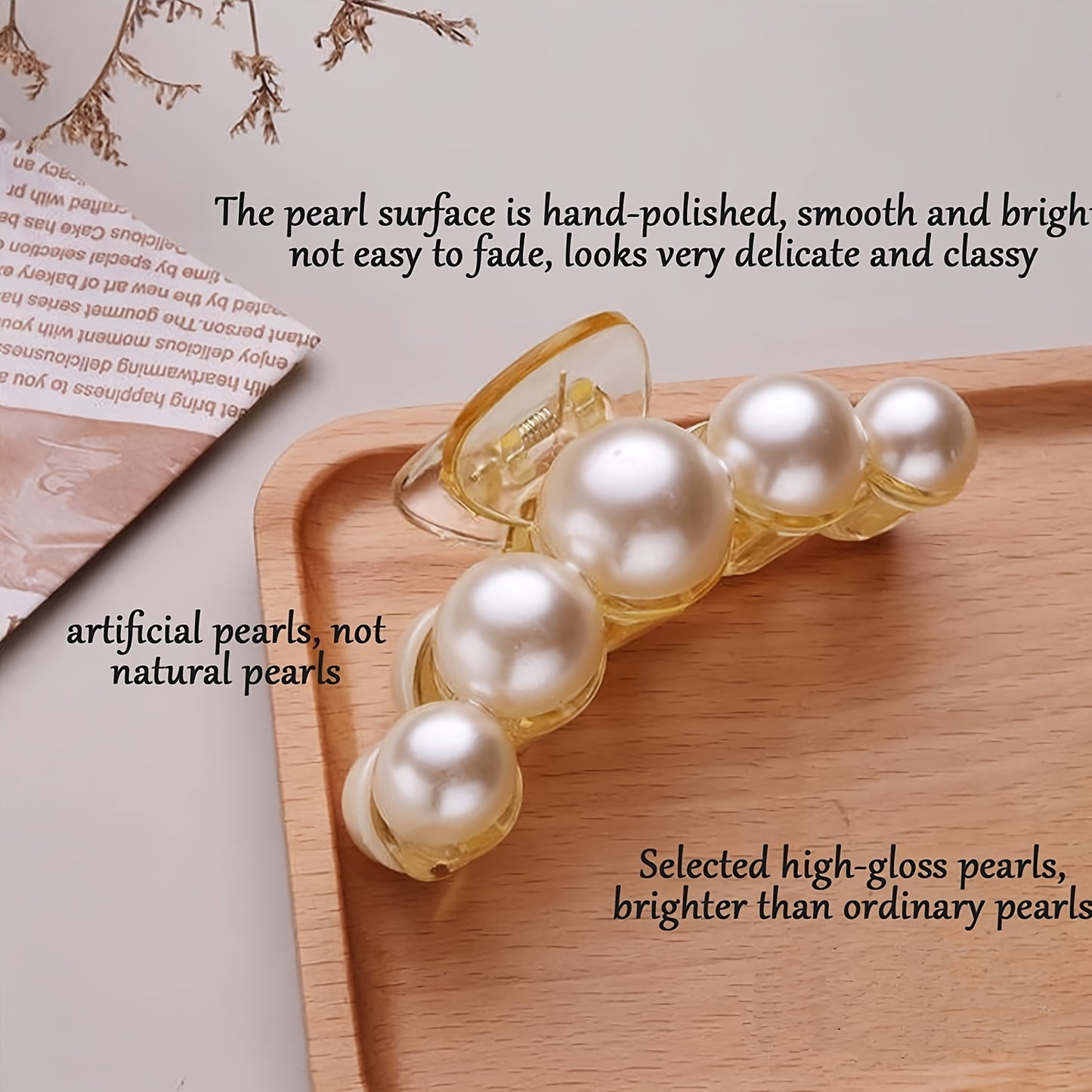4pcs French Faux Pearl Hair Claw Clip White Elegant Non-Slip Strong Hold Grip Hair Jaw Clip For Thick Hair Accessories