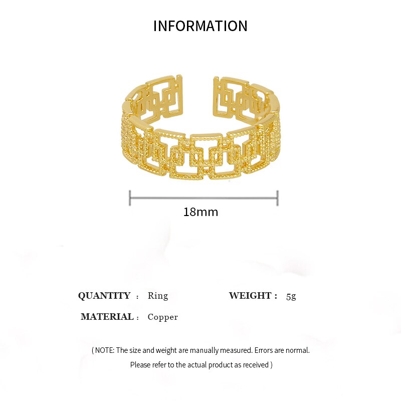 1PC Hollowed-out Geometric Square Open Ring Classic Gold-color Great Wall Design Rings For Women Men Finger Jewelry