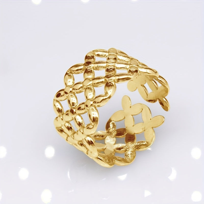 1PC Pastoral Style Adjustable Ring, Retro Hedge Stainless Steel Ring