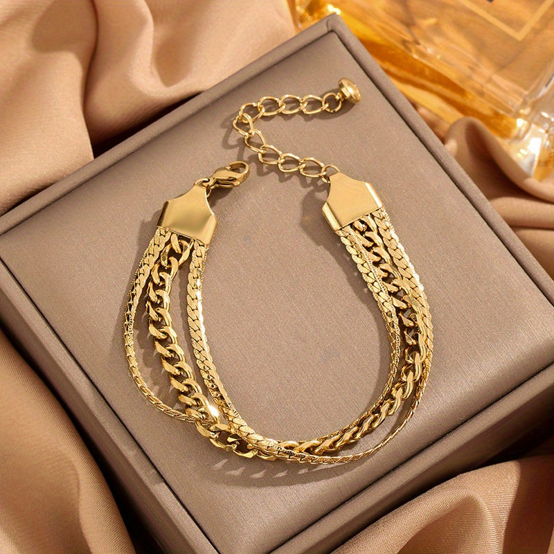 1pc Bohemian Punk Style Golden Triple Layered Fashion Wide Bracelet Elegant french style