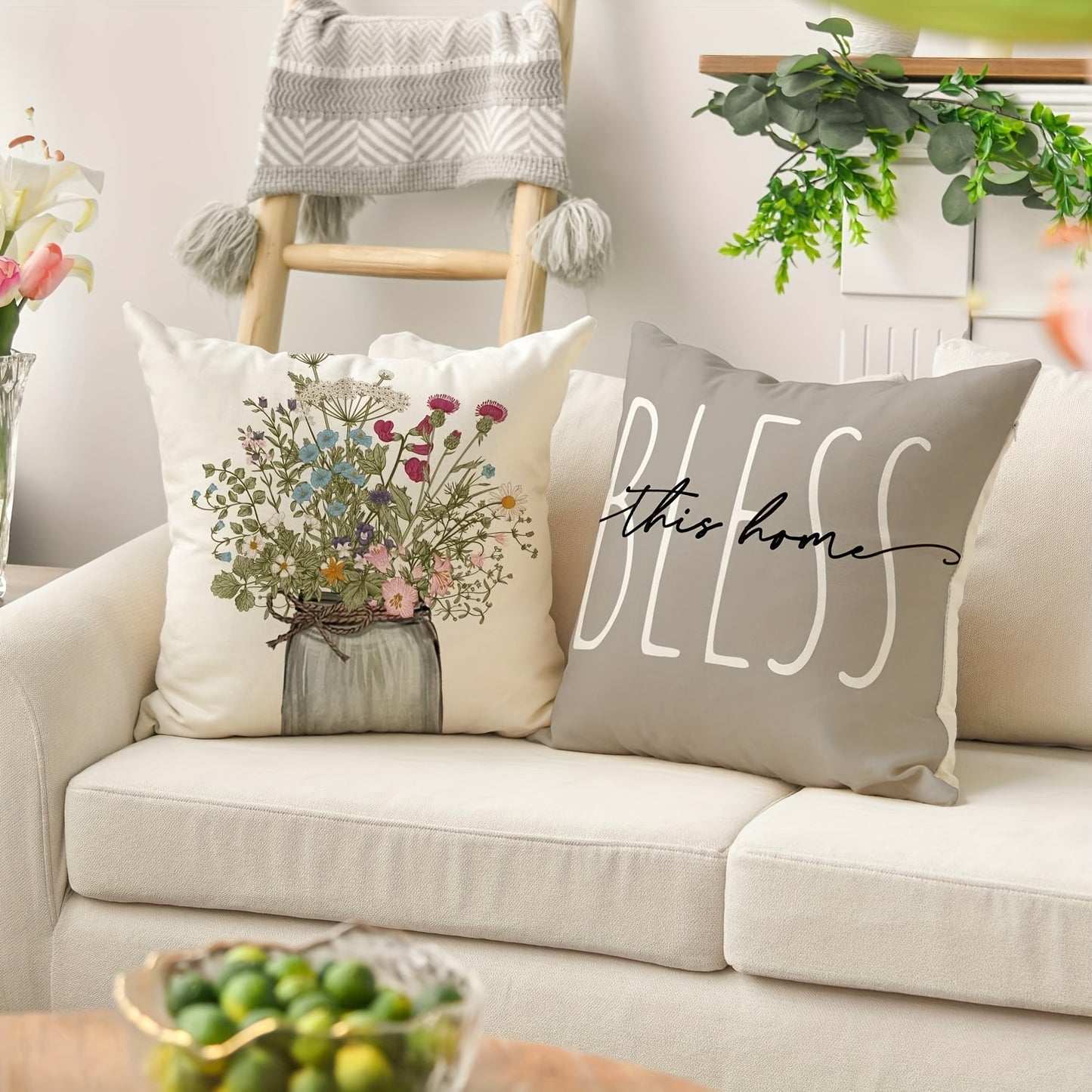 4pcs Spring Wildflowers Home Sweet Home Throw Pillow Covers, 45.72x45.72 Cm