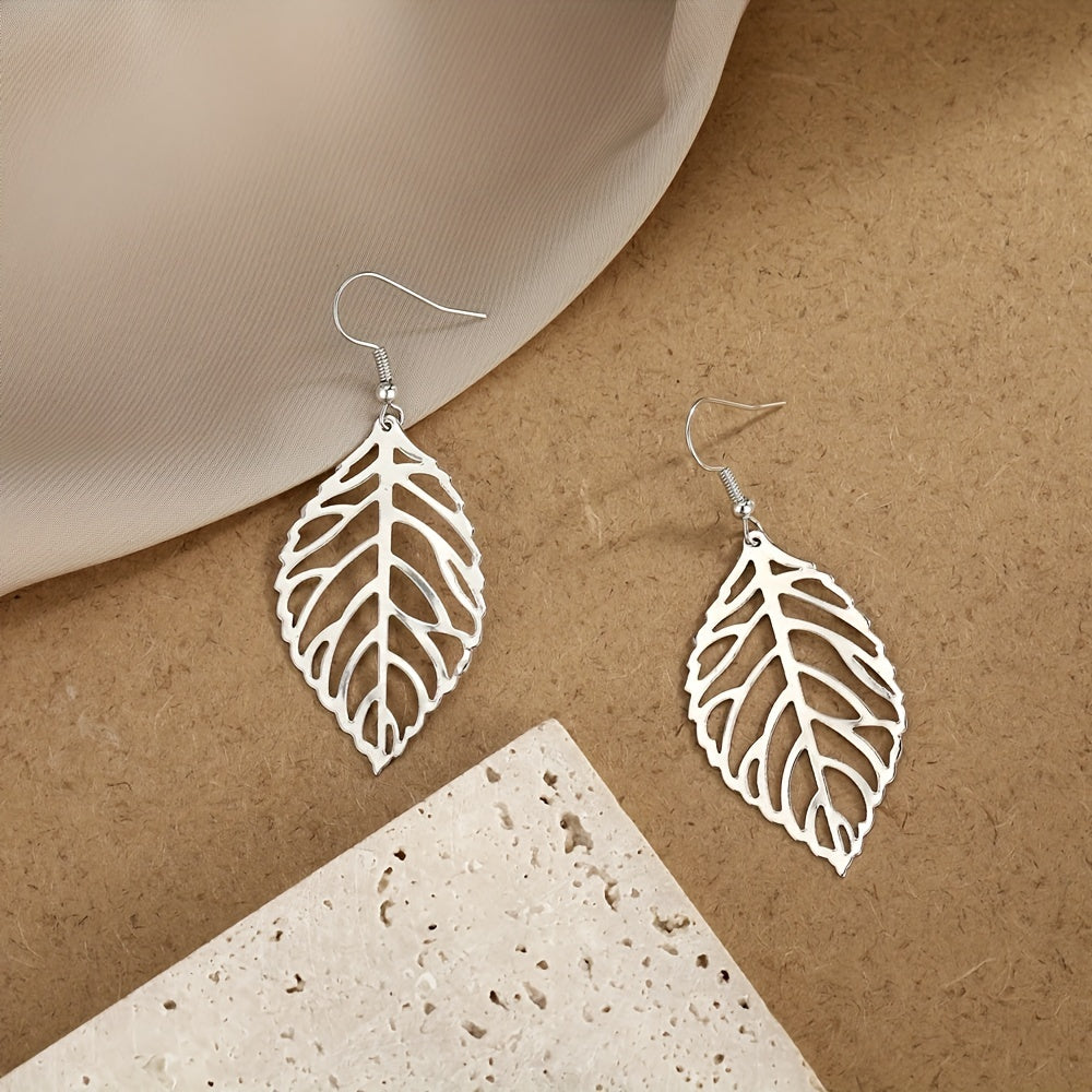 Exquisite Hollow Leaf Design Dangle Earrings