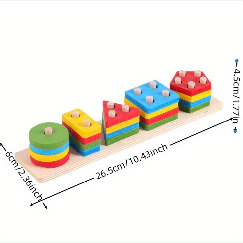 Educational Outdoor Toys, Montessori Wooden Geometric Shapes Sorting Math Stacked Puzzle
