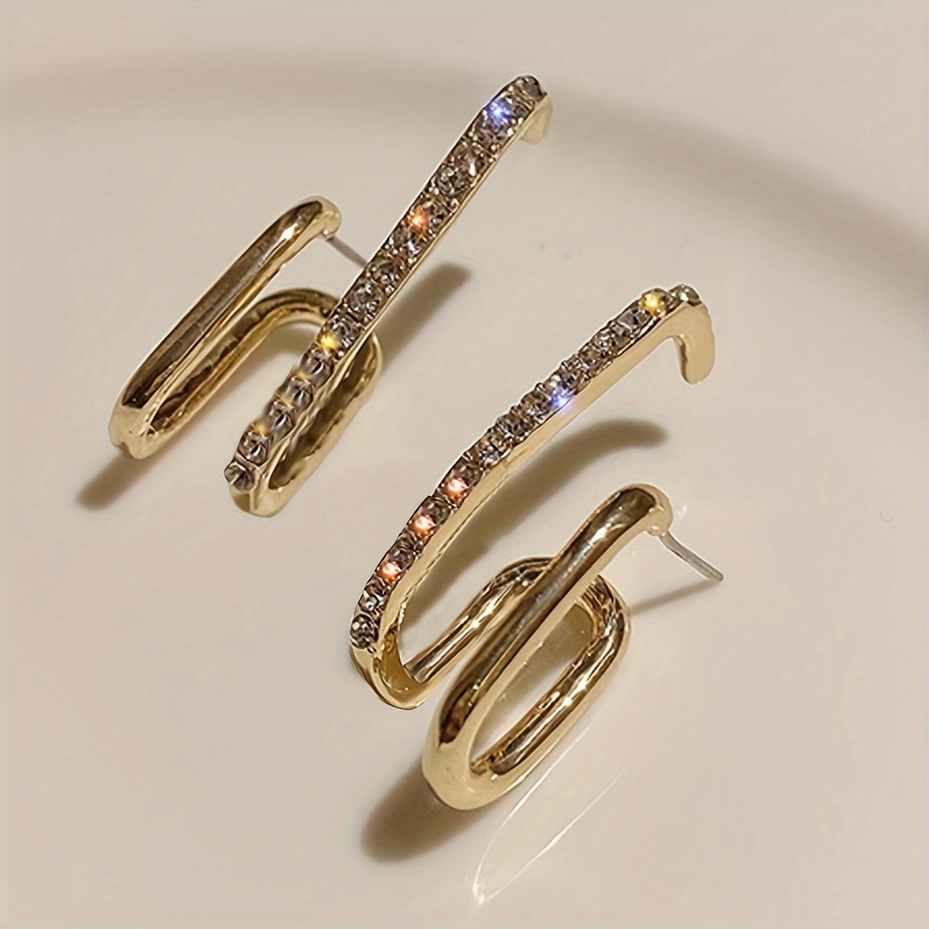 Tiny Double Geometric Line Design Stud Earrings Zinc Alloy Jewelry Rhinestones