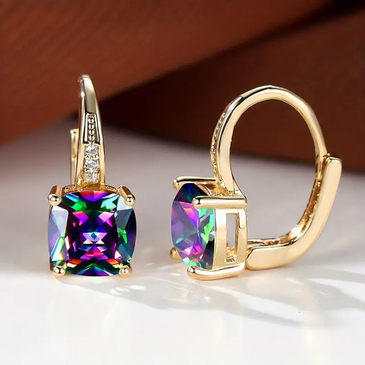 Mystic Square Rainbow Color zirconia Earrings Vintage Wedding Earrings For Women Fine Jewelry