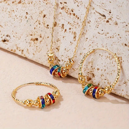 Elegant and Charming 3-Piece Gold-Tone Jewelry Set with Synthetic Gemstones