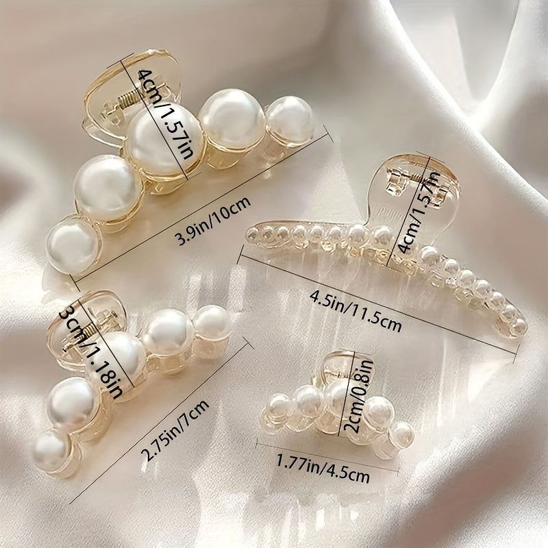 4pcs French Faux Pearl Hair Claw Clip White Elegant Non-Slip Strong Hold Grip Hair Jaw Clip For Thick Hair Accessories