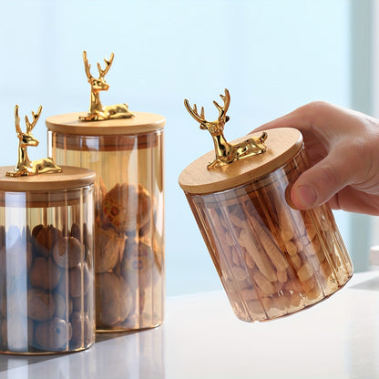 1pc Food Jars & Canisters, Deer Head Vertical Stripe Transparent Glass