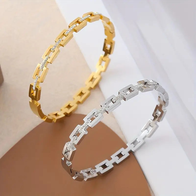 Classic Infinity Link Bangle Bracelet with Rhinestone Accents