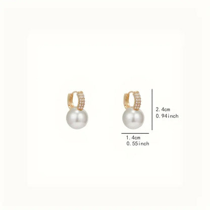 2pcs Elegant Faux Pearl Drop Earrings with Cubic Zirconia, Vintage & Minimalist Style