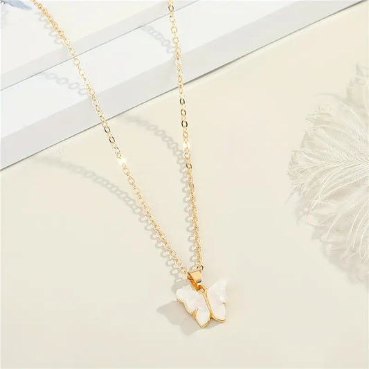 Cute Butterfly Pendant Necklace - Classic Style with Plastic Mosaic, Alloy Chain