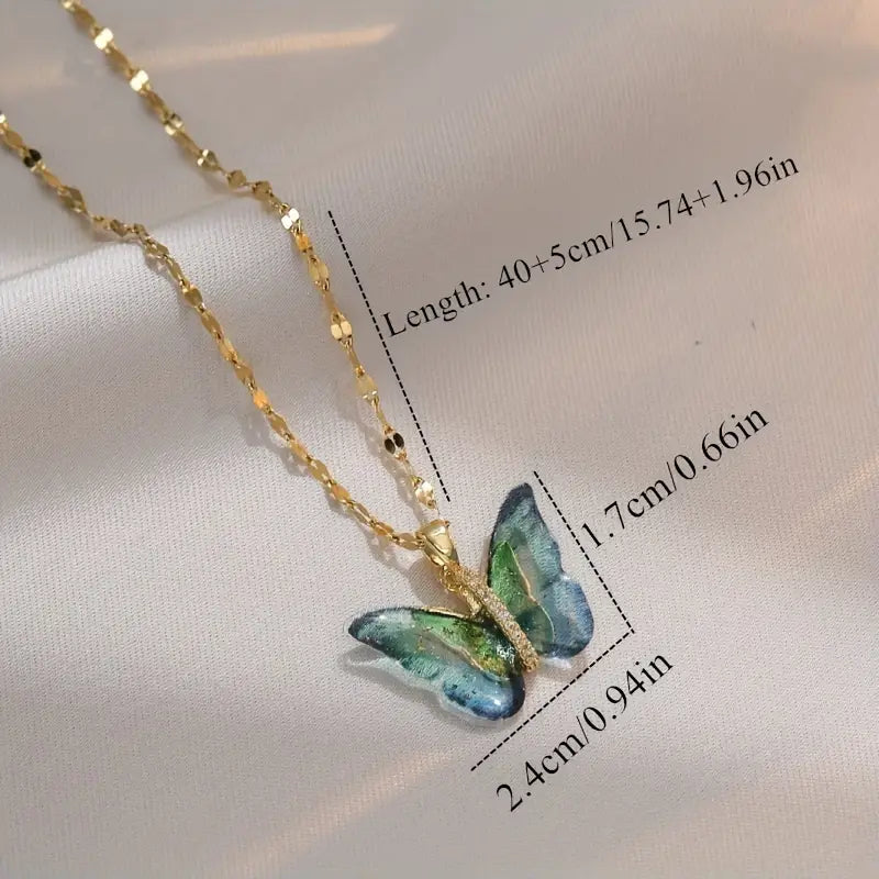 Gorgeous Colorful Butterfly Zircon Copper Pendant Necklace