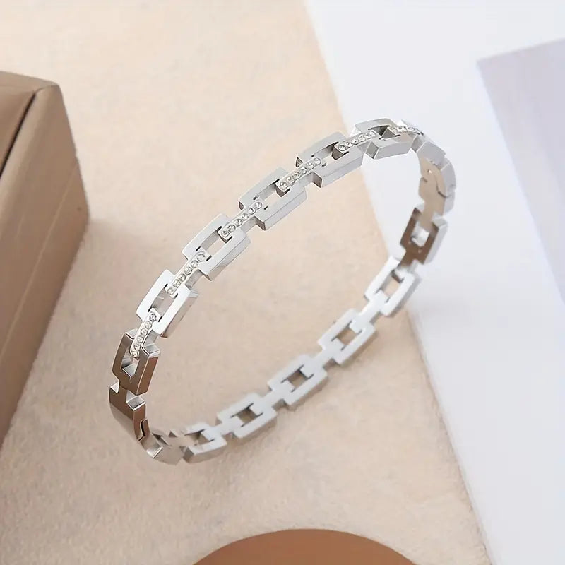 Classic Infinity Link Bangle Bracelet with Rhinestone Accents