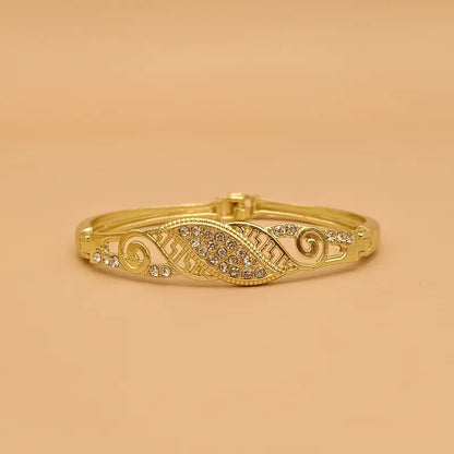 1pc Vintage-Inspired Golden Rhinestone Bangle - Zinc Alloy Hollow Design For Women
