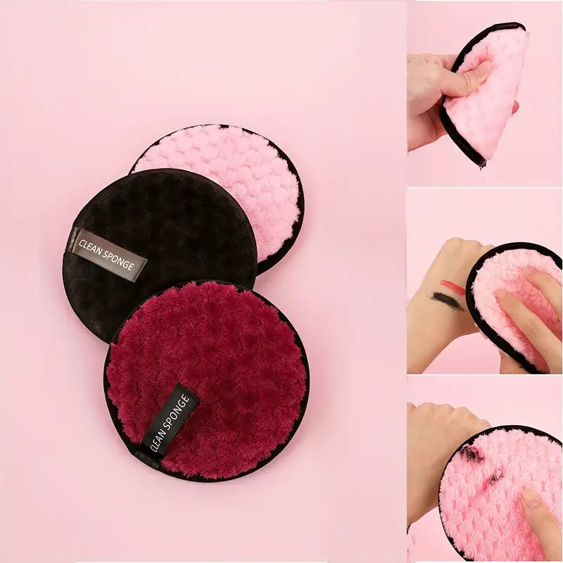 3pcs Double-sided Washable Facial Makeup Remover Pads, Reusable Makeup Remover Pads