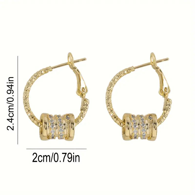 Golden Hoop Earrings With Sparkling Zircon Decor Elegant Sexy Style Zinc Alloy Jewelry