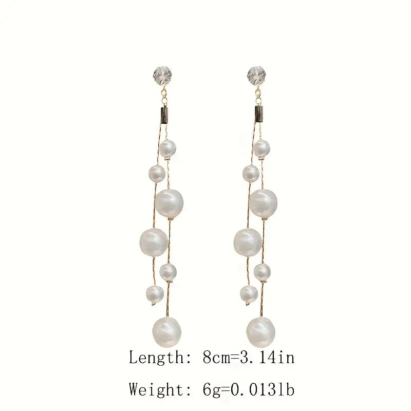 Elegant Faux Pearl Long Tassel Earrings Party Jewelry For Women Girls Banquet Prom