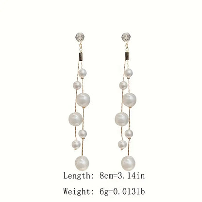 Elegant Faux Pearl Long Tassel Earrings Party Jewelry For Women Girls Banquet Prom