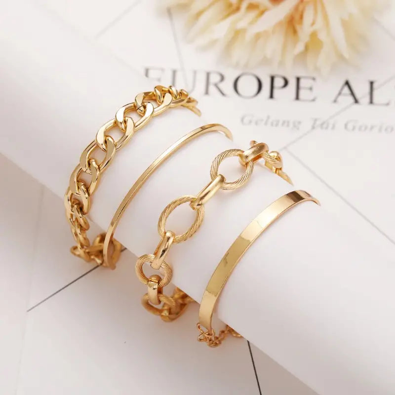 4pcs Minimalist Bangle Chain Bracelet Set Minimalist Stackable Hand Jewelry For Women