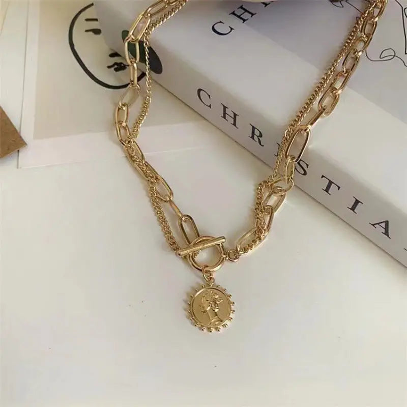 Fashion Simple Retro Double Layer Bracelet, Simple Neck Chain Cool Necklace