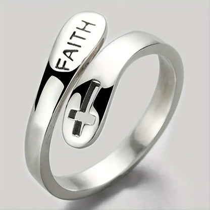 1pc Men's Cross Double Layer Punk Ring, Fashion Cool Open Ring, Simple Index Finger Ring