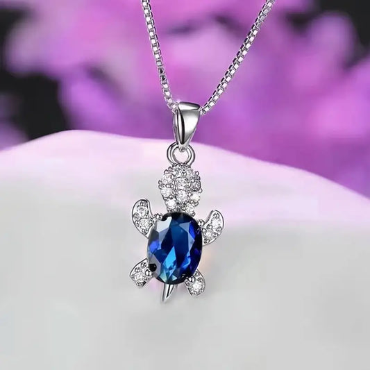 Sweet And Cute Blue Turtle Pendant Necklace, Versatile Accessories