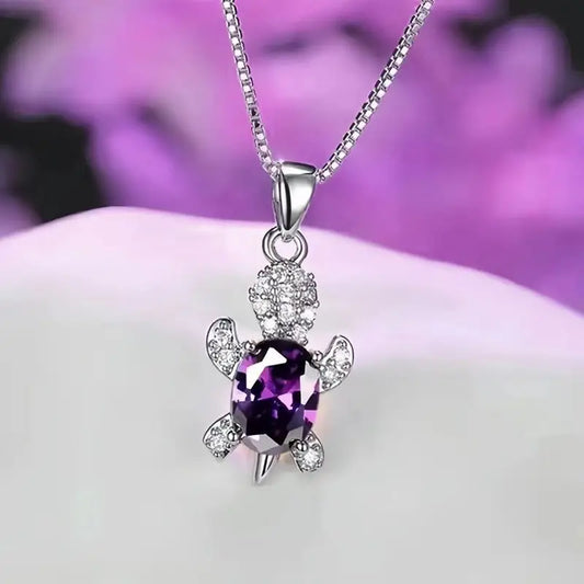 Sweet And Cute Purple Turtle Pendant Necklace, Versatile Accessories