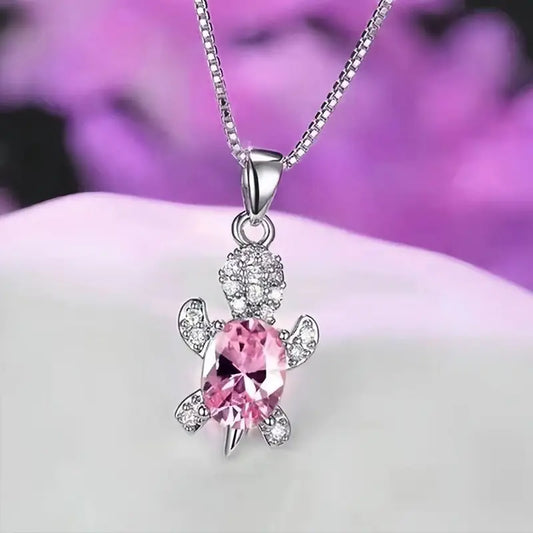 Sweet And Cute Pink Turtle Pendant Necklace, Versatile Accessories