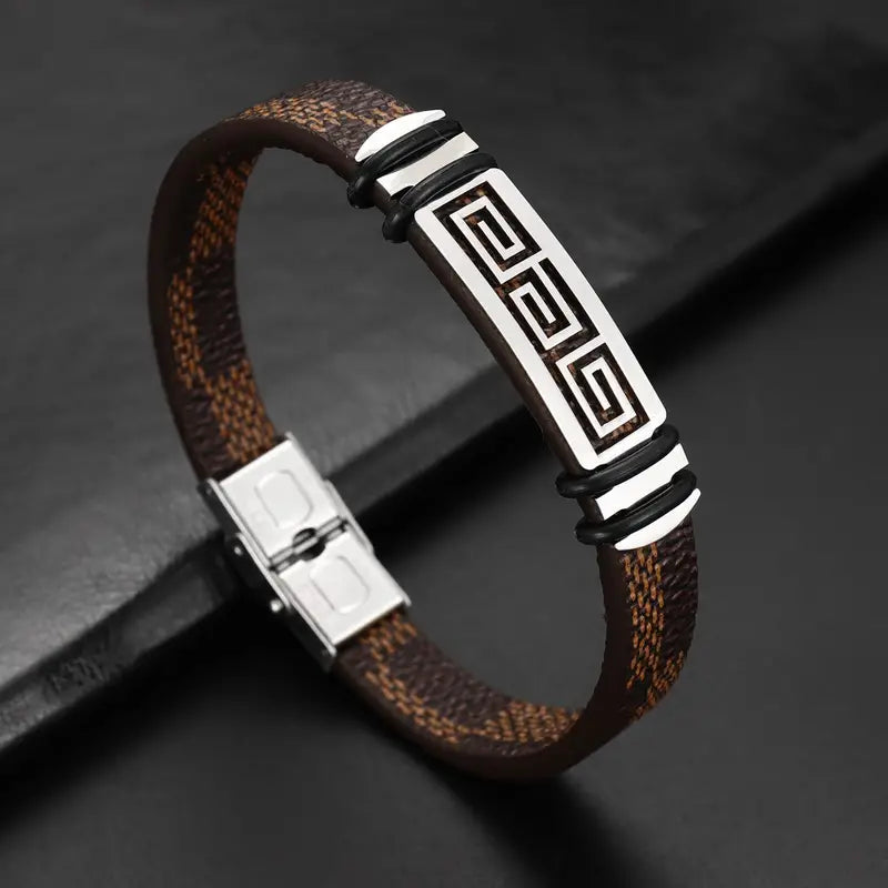 Hip Hop Style Men's Fashion Simple Woven PU Leather Bracelet No Mosaic Material