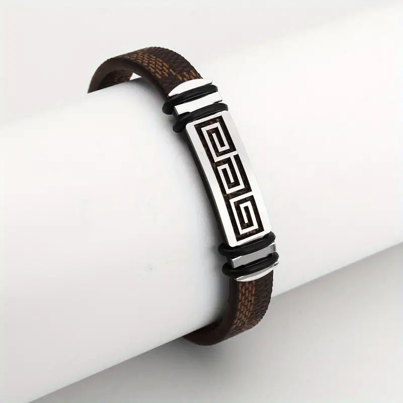 Hip Hop Style Men's Fashion Simple Woven PU Leather Bracelet No Mosaic Material