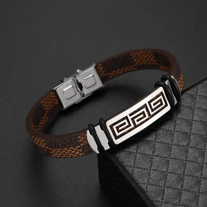 Hip Hop Style Men's Fashion Simple Woven PU Leather Bracelet No Mosaic Material