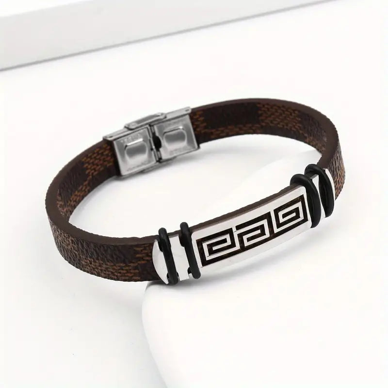 Hip Hop Style Men's Fashion Simple Woven PU Leather Bracelet No Mosaic Material