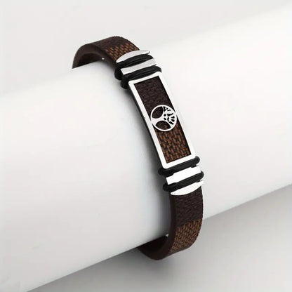 Stylish Men's Wide Faux Leather Bracelet - Vintage-Inspired Faux Leather