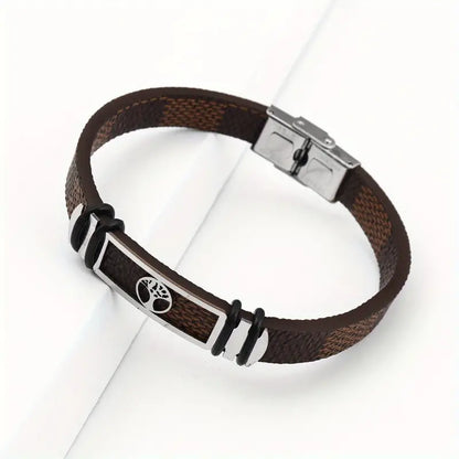 Stylish Men's Wide Faux Leather Bracelet - Vintage-Inspired Faux Leather