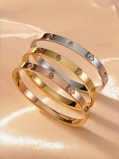 Classic Infinity Link Bangle Bracelet with Cross Rhinestone Accents