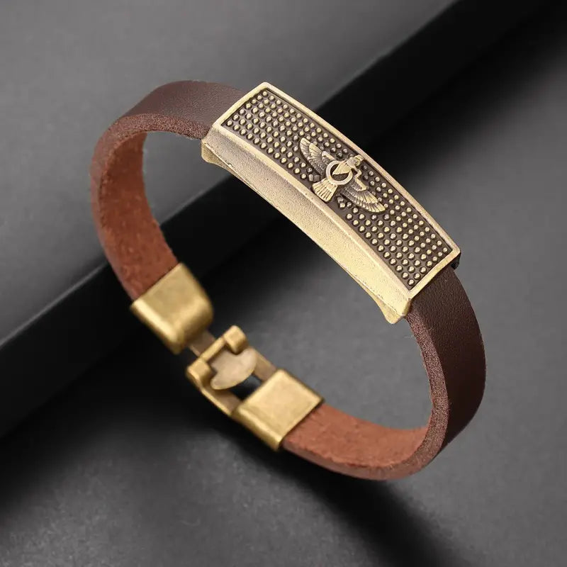 Fashionable Retro Style Engraved Wristband, 1pc, PU Leather