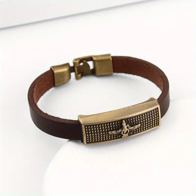 Fashionable Retro Style Engraved Wristband, 1pc, PU Leather