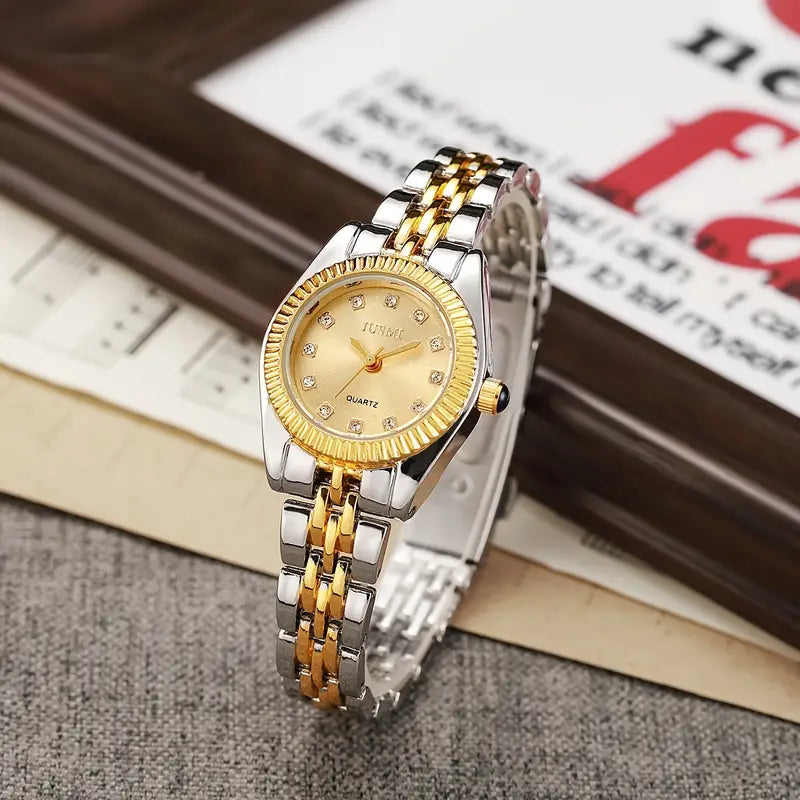 Elegant Ladies' Quartz Wrist Watch with Round Aurora Shell Dial