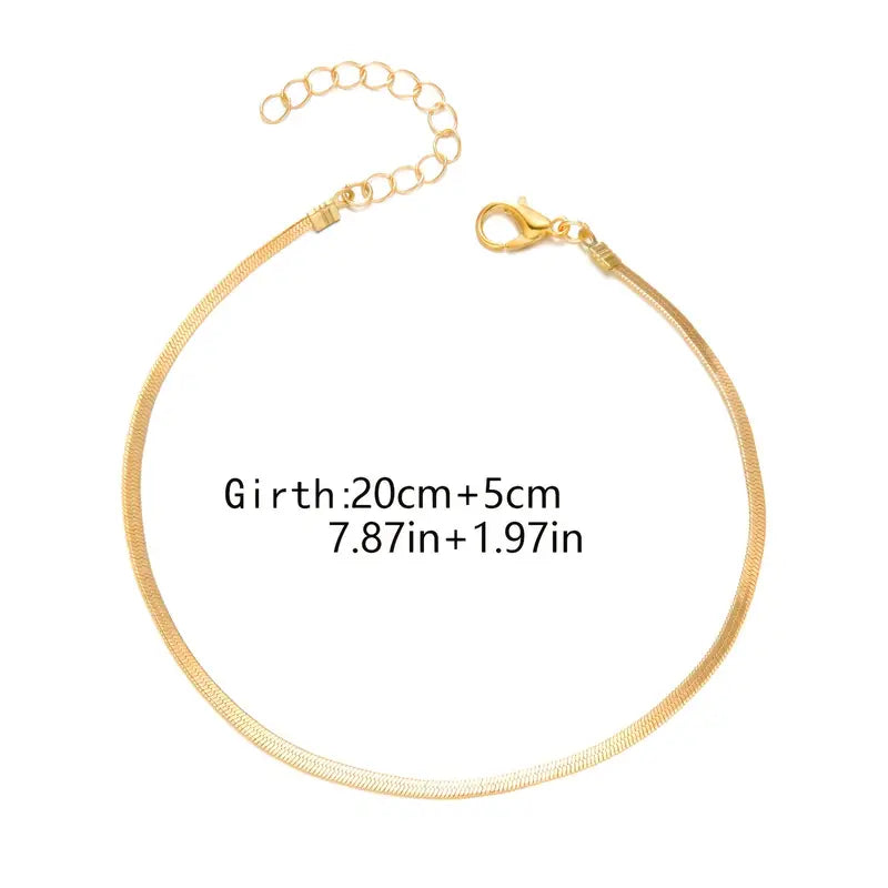 1pc, Simply & Luxury Style, Golden Flat Chain With Lobster Clasp Anklet, Fashion Temperament Accessory