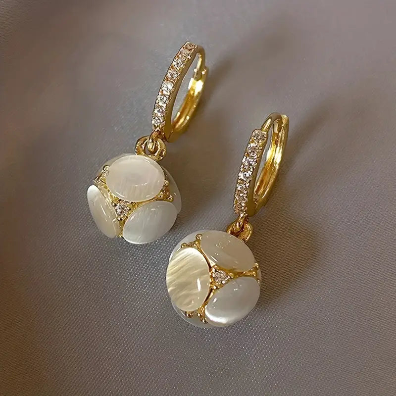 Exquisite Ball Design Moonstone Inlaid Dangle Earrings