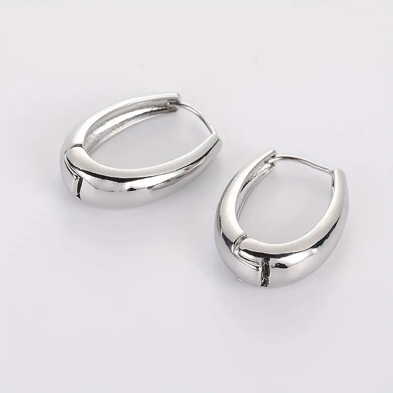 Silvery Glossy Hoop Earrings Retro Elegant Style Alloy Jewelry All-match Accessories