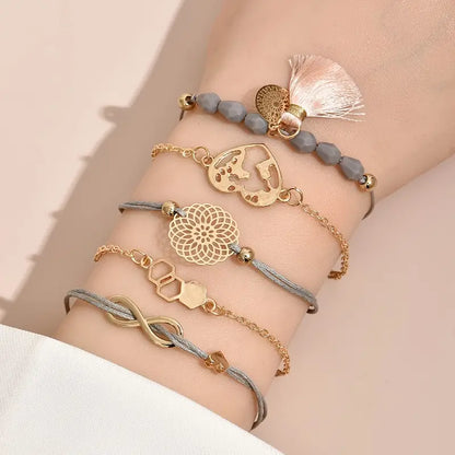 Adjustable Charm Pendent Stack Bracelets Heart Shape & Flower Shape