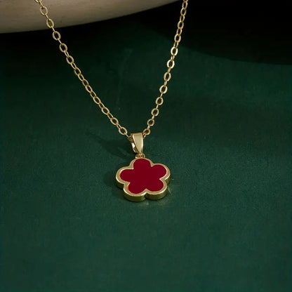 Red Elegant Five-petal Flower Pendant Necklace
