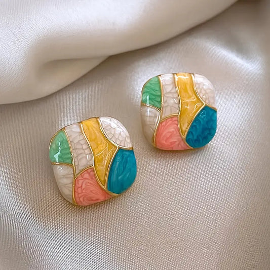 Square Shaped Color Stud Earrings
