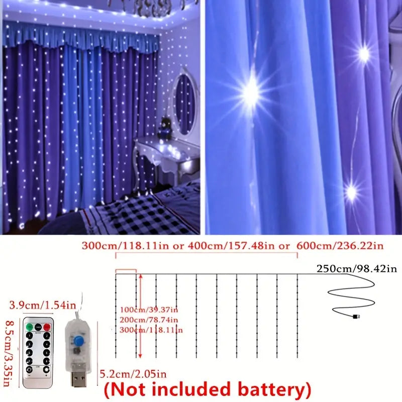 3m USB Copper Wire Curtain String Lights With Remote, String Lights For Indoor