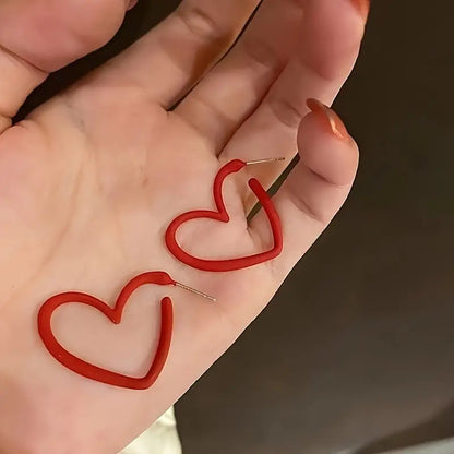 Red Irregular Hollow Heart Design Hoop Earrings