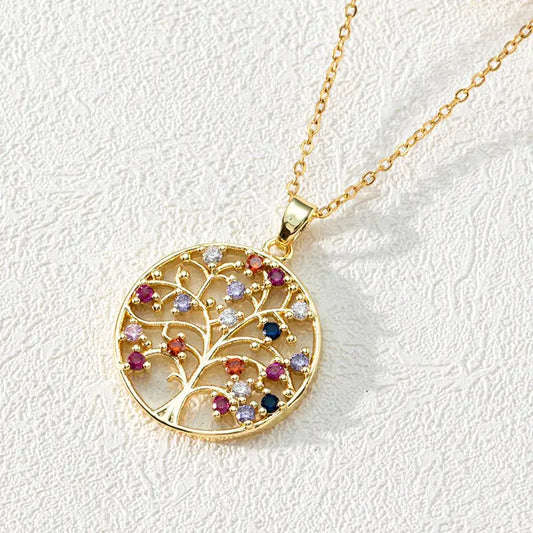 1pc Colored Zircon Ring Celtic Tree Of Life Pendant Necklace