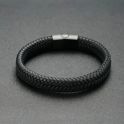 Men's Bracelet, Retro PU Leather Braided Bracelet, Magnet Buckle Bracelet