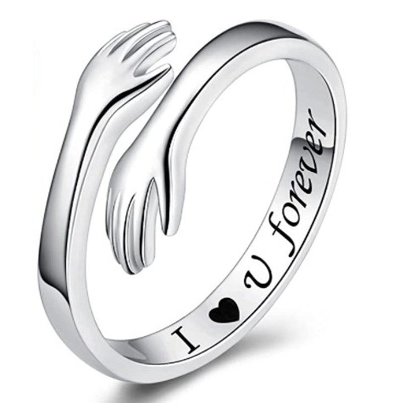 Exquisite Embrace Ring Silver Plated Adjustable Cuff Carved 'Always with you'