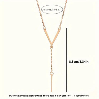 Women's Simple Long V-Shaped Pendant Necklace, 18K Plated Y-Shaped Necklace